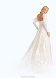 Kiley A-Line Lace Tulle Cathedral Train Dress Diamond White/Champagne STAP0022789