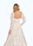 Kiley A-Line Lace Tulle Cathedral Train Dress Diamond White/Champagne STAP0022789