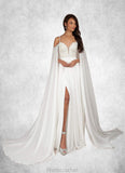 Maleah A-Line Sequins Chiffon Chapel Train Dress Diamond White/Champagne STAP0022792