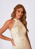 Lilianna Mermaid Sequins Lace Chapel Train Dress Diamond White/Champagne STAP0022796