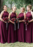 Sleeveless Scoop Neck Long/Floor-Length Chiffon A-line/Princess Bridesmaid Dresseses With Pleated Riley STAP0025525