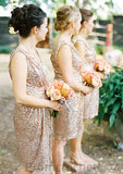 Sleeveless V Neck Knee-Length A-line/Princess Sequined Bridesmaid Dresses Tatum STAP0025527