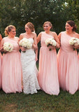 One-Shoulder A-Line/Princess Long/Floor-Length Chiffon Bridesmaid Dresses With Pleated Elise STAP0025529