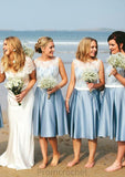 Bateau A-Line/Princess Knee-Length Satin Bridesmaid Dresses With Lace Waistband Helena STAP0025530