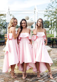 Sleeveless Strapless Asymmetrical A-line/Princess Satin Bridesmaid Dresseses With Bowknot Ruffles Emerson STAP0025539