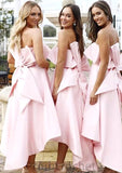 Sleeveless Strapless Asymmetrical A-line/Princess Satin Bridesmaid Dresseses With Bowknot Ruffles Emerson STAP0025539