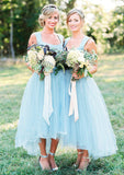 A-Line/Princess Square Neckline Asymmetrical Tulle Bridesmaid Dresses Clarissa STAP0025543