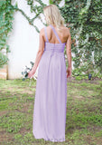 One-Shoulder A-Line/Princess Long/Floor-Length Chiffon Bridesmaid Dresses With Pleated Magdalena STAP0025544