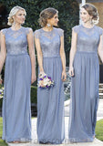 A-Line/Princess Sleeveless Scoop Neck Zipper Long/Floor-Length Chiffon Bridesmaid Dresses With Appliqued Parker STAP0025547