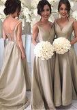 A-Line/Princess Sleeveless V-Neck Zipper Sweep Train Taffeta Bridesmaid Dresses Zion STAP0025548