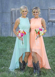 Sleeveless Bateau Asymmetrical A-Line/Princess Chiffon Bridesmaid Dresses With Appliqued Adelyn STAP0025549