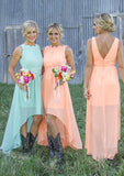 Sleeveless Bateau Asymmetrical A-Line/Princess Chiffon Bridesmaid Dresses With Appliqued Adelyn STAP0025549