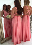 A-Line/Princess V-Neck Long/Floor-Length Chiffon Bridesmaid Dresses Tori STAP0025551