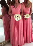 A-Line/Princess V-Neck Long/Floor-Length Chiffon Bridesmaid Dresses Tori STAP0025551