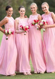 A-Line/Princess Bateau Long/Floor-Length Chiffon Bridesmaid Dresses With Lace Cecelia STAP0025552