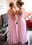 A-Line/Princess Bateau Long/Floor-Length Chiffon Bridesmaid Dresses With Lace Cecelia STAP0025552