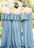 Off-The-Shoulder A-Line/Princess Long/Floor-Length Chiffon Bridesmaid Dresses With Ruffles Evangeline STAP0025555