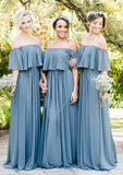 Off-The-Shoulder A-Line/Princess Long/Floor-Length Chiffon Bridesmaid Dresses With Ruffles Evangeline STAP0025555