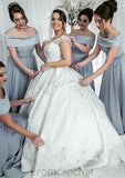 Off-The-Shoulder A-Line/Princess Long/Floor-Length Elastic Satin Bridesmaid Dresses Daniela STAP0025556