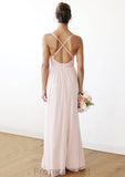 Spaghetti Straps Sleeveless V Neck Long/Floor-Length Chiffon Bridesmaid Dresses With Pleated Marisa STAP0025561