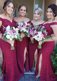 Sleeveless Off-the-Shoulder Long/Floor-Length Trumpet/Mermaid Lace Bridesmaid Dresseses With Split Yaretzi STAP0025562