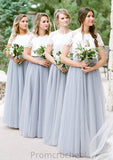 Short Sleeve Scoop Neck Long/Floor-Length A-line/Princess Tulle Bridesmaid Dresseses With Lace Jaidyn STAP0025563