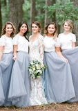 Short Sleeve Scoop Neck Long/Floor-Length A-line/Princess Tulle Bridesmaid Dresseses With Lace Jaidyn STAP0025563