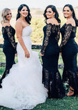 Off-the-Shoulder Full/Long Sleeve Asymmetrical Trumpet/Mermaid Lace Bridesmaid Dresseses Magdalena STAP0025566