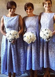 Bateau Sleeveless Asymmetrical A-line/Princess Lace Bridesmaid Dresseses With Pleated Abbigail STAP0025576