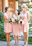 Sleeveless V Neck Short/Mini Chiffon A-line/Princess Bridesmaid Dresseses With Pleated Claudia STAP0025585