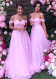 Sleeveless Off-the-Shoulder Long/Floor-Length Tulle A-line/Princess Bridesmaid Dresseses With Lace Patsy STAP0025589