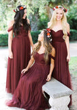 Sleeveless Off-the-Shoulder Long/Floor-Length Tulle A-line/Princess Bridesmaid Dresseses With Pleated Ariella STAP0025591