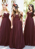 Sleeveless Off-the-Shoulder Long/Floor-Length Tulle A-line/Princess Bridesmaid Dresseses With Pleated Ariella STAP0025591