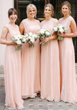 Sleeveless Scoop Neck Long/Floor-Length A-line/Princess Chiffon Bridesmaid Dresseses With Pleated Aliyah STAP0025595