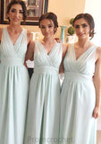 Sleeveless V Neck Long/Floor-Length Chiffon A-line/Princess Bridesmaid Dresseses With Pleated   Naomi STAP0025597