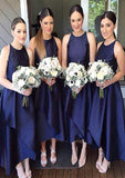 Scoop Neck Sleeveless Asymmetrical A-line/Princess Satin Bridesmaid Dresseses With Pleated Tamia STAP0025599