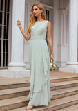 A-line Bateau Sleeveless Chiffon Long/Floor-Length Bridesmaid Dresses Ruffles Pleated Lyla STAP0025608