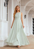 A-line Bateau Sleeveless Chiffon Long/Floor-Length Bridesmaid Dresses Ruffles Pleated Lyla STAP0025608