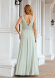 A-line Bateau Sleeveless Chiffon Long/Floor-Length Bridesmaid Dresses Ruffles Pleated Lyla STAP0025608