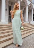 A-line Bateau Sleeveless Chiffon Long/Floor-Length Bridesmaid Dresses Ruffles Pleated Lyla STAP0025608