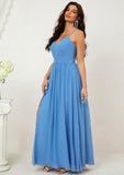 A-line V Neck Sleeveless Chiffon Long/Floor-Length Bridesmaid Dresses With Pleated Split Aliya STAP0025609