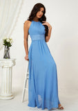 A-line Halter Sleeveless Chiffon Long/Floor-Length Bridesmaid Dresses With Pleated Eva STAP0025610