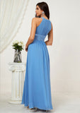 A-line Halter Sleeveless Chiffon Long/Floor-Length Bridesmaid Dresses With Pleated Eva STAP0025610