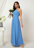 A-line Empire Halter Sleeveless Chiffon Long/Floor-Length Bridesmaid Dresses With Ruffles Nayeli STAP0025611