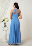 A-line Empire Halter Sleeveless Chiffon Long/Floor-Length Bridesmaid Dresses With Ruffles Nayeli STAP0025611