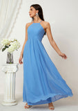 A-line Empire Halter Sleeveless Chiffon Long/Floor-Length Bridesmaid Dresses With Ruffles Nayeli STAP0025611