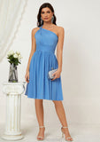 A-line One-Shoulder Sleeveless Chiffon Knee-Length Bridesmaid Dresses With Pleated Maci STAP0025612