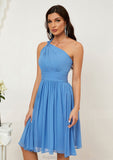 A-line One-Shoulder Sleeveless Chiffon Knee-Length Bridesmaid Dresses With Pleated Maci STAP0025612