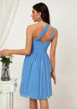 A-line One-Shoulder Sleeveless Chiffon Knee-Length Bridesmaid Dresses With Pleated Maci STAP0025612