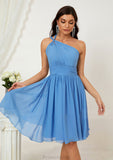 A-line One-Shoulder Sleeveless Chiffon Knee-Length Bridesmaid Dresses With Pleated Maci STAP0025612